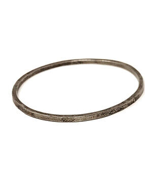 Vintage 925 Sterling Silver Engraved Feather Bangle Bracelet